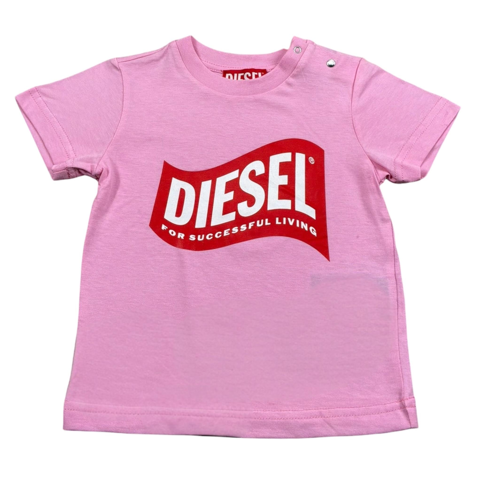 Diesel T-Shirt Girocollo Tinta Unita con Stampa per Neonata K00348 ROSA DIESEL 