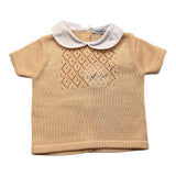 Babidu T-Shirt Tinta Unita Con Colletto In Contrasto E Trafori Pesca Per Neonata