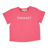 Twinset T-Shirt Girocollo Tinta Unita Con Stampa Rosa Per Bambina