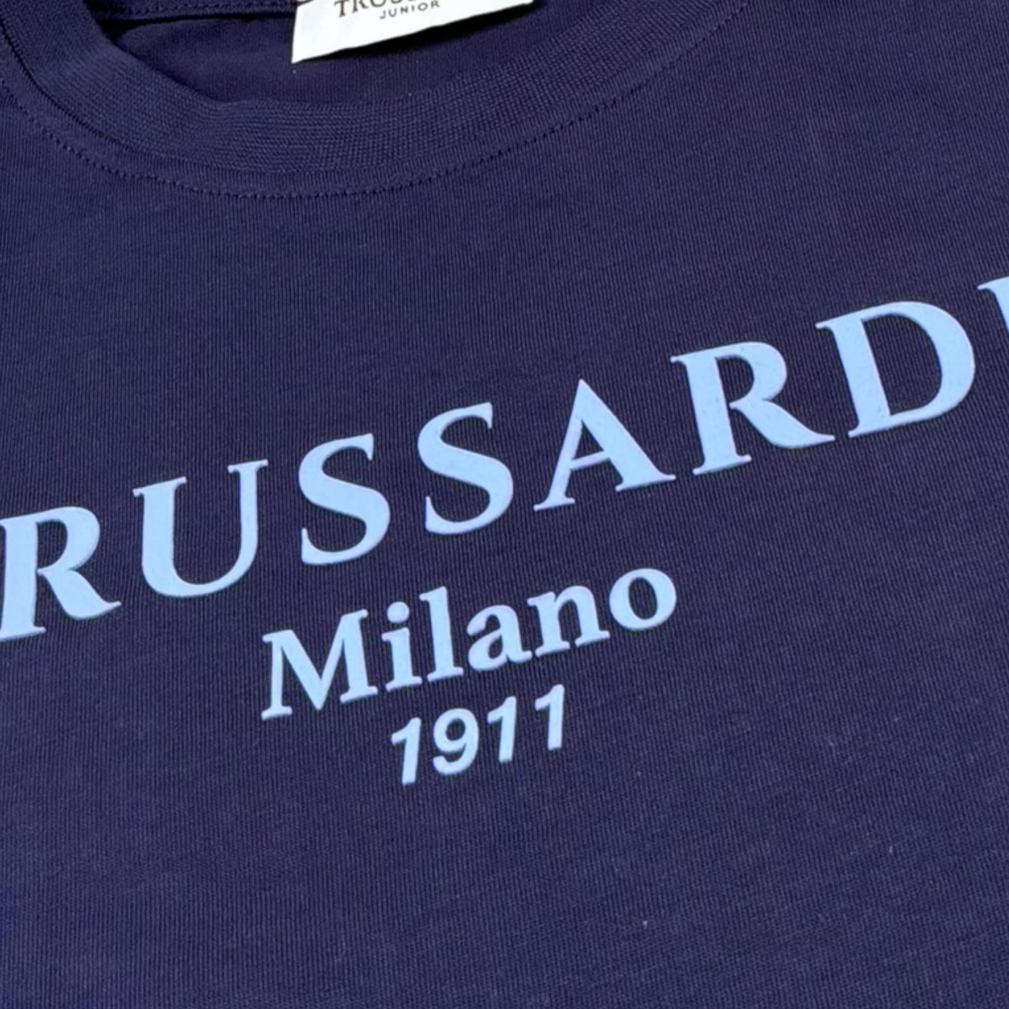Trussardi T-Shirt Girocollo Tinta Unita con Stampa per Bambino TBP25003TS BLU TRUSSARDI 