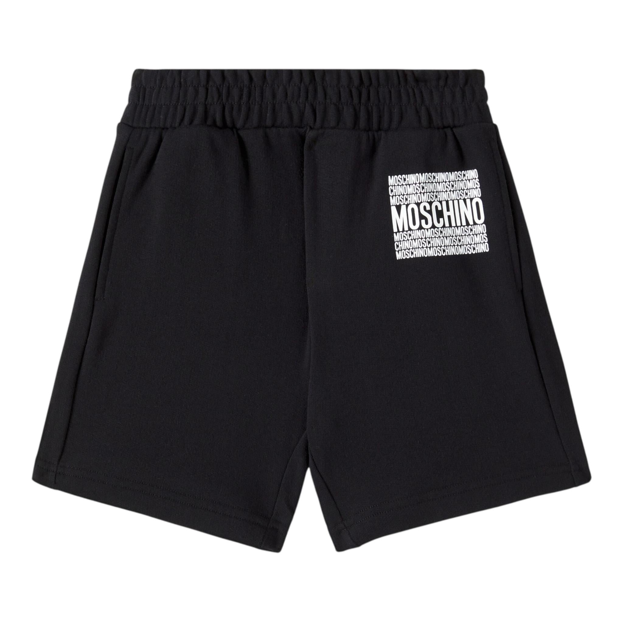 Moschino Bermuda In Felpa Tinta Unita con Stampe per Bambino HUQ028 NERO MOSCHINO 