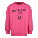 Balmain Felpa Chiusa Girocollo Tinta Unita con Stampa per Bambina 6R4Q80 FUXIA BALMAIN 