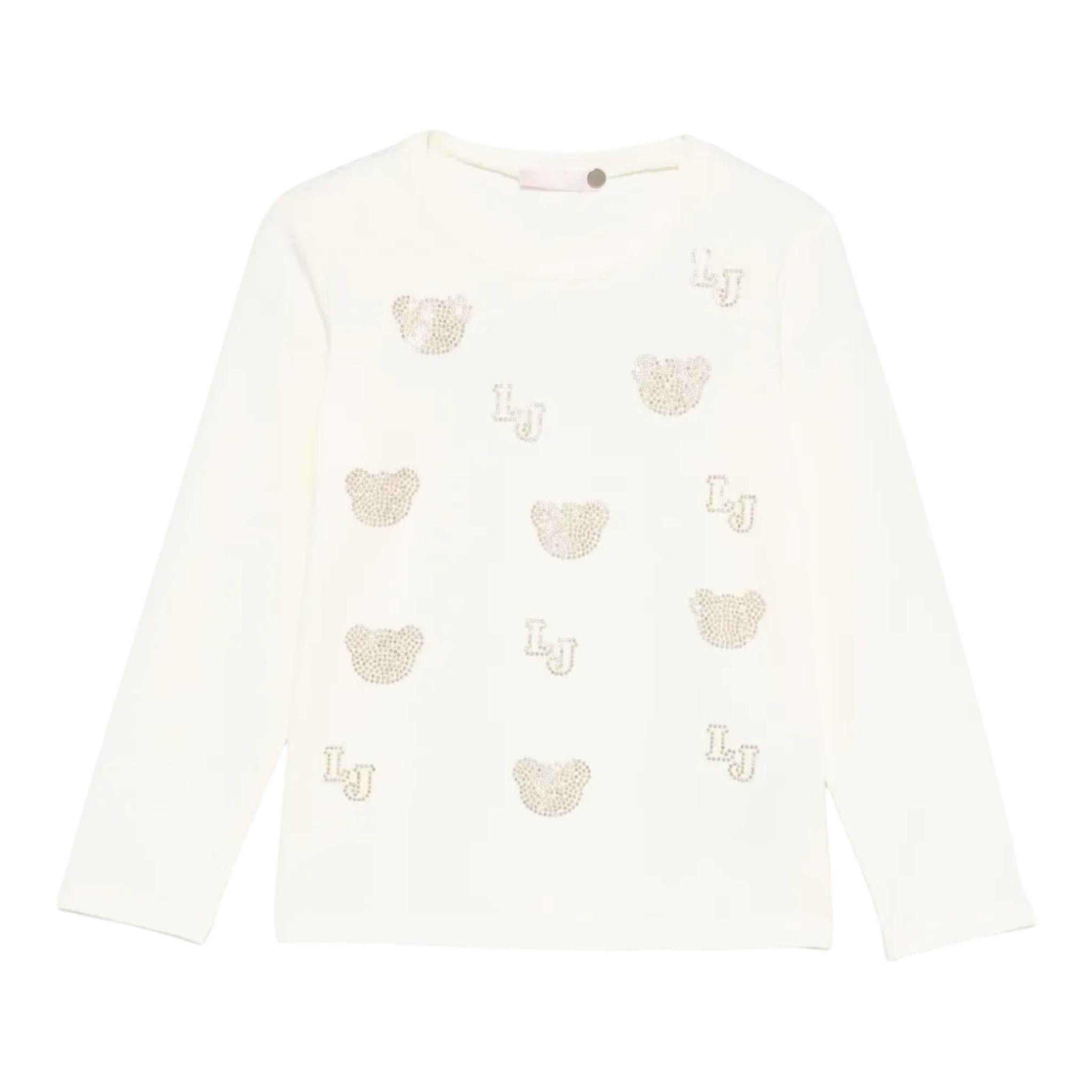 LIU JO shirt girocollo tinta unita con stampa brillantinata Panna per Bambina KF4065X PANNA LIU JO 