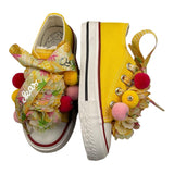 Quickas Sneakers Tinta Unita con Applicazioni e Lacci Giallo per Bambina