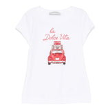 Monnalisa T-Shirt Tinta Unita Girocollo con Stampa per Bambina 11E626 BIANCO MONNALISA 