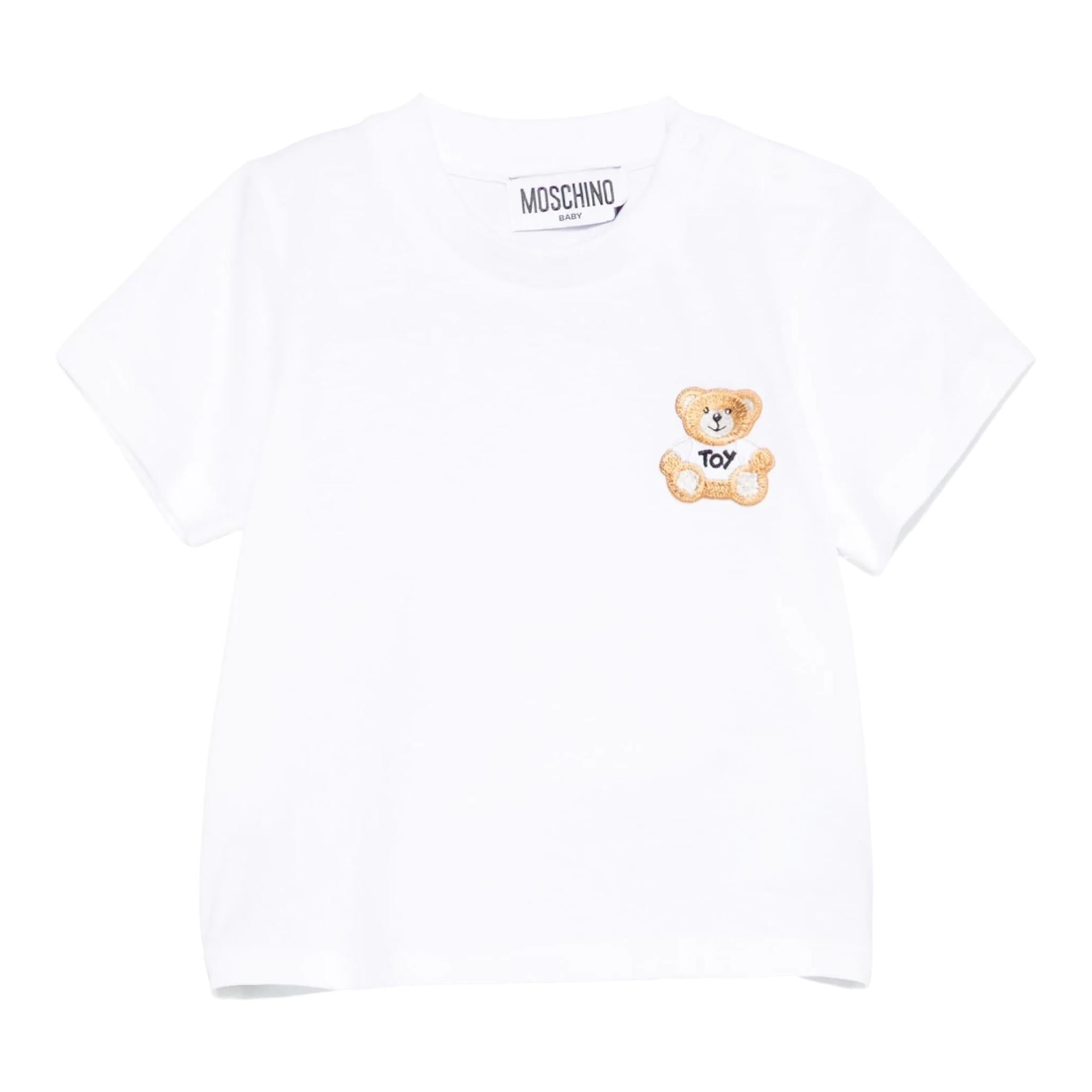 Moschino T-Shirt Girocollo Tinta Unita con Stampa per Neonato MUM045 BIANCO MOSCHINO 