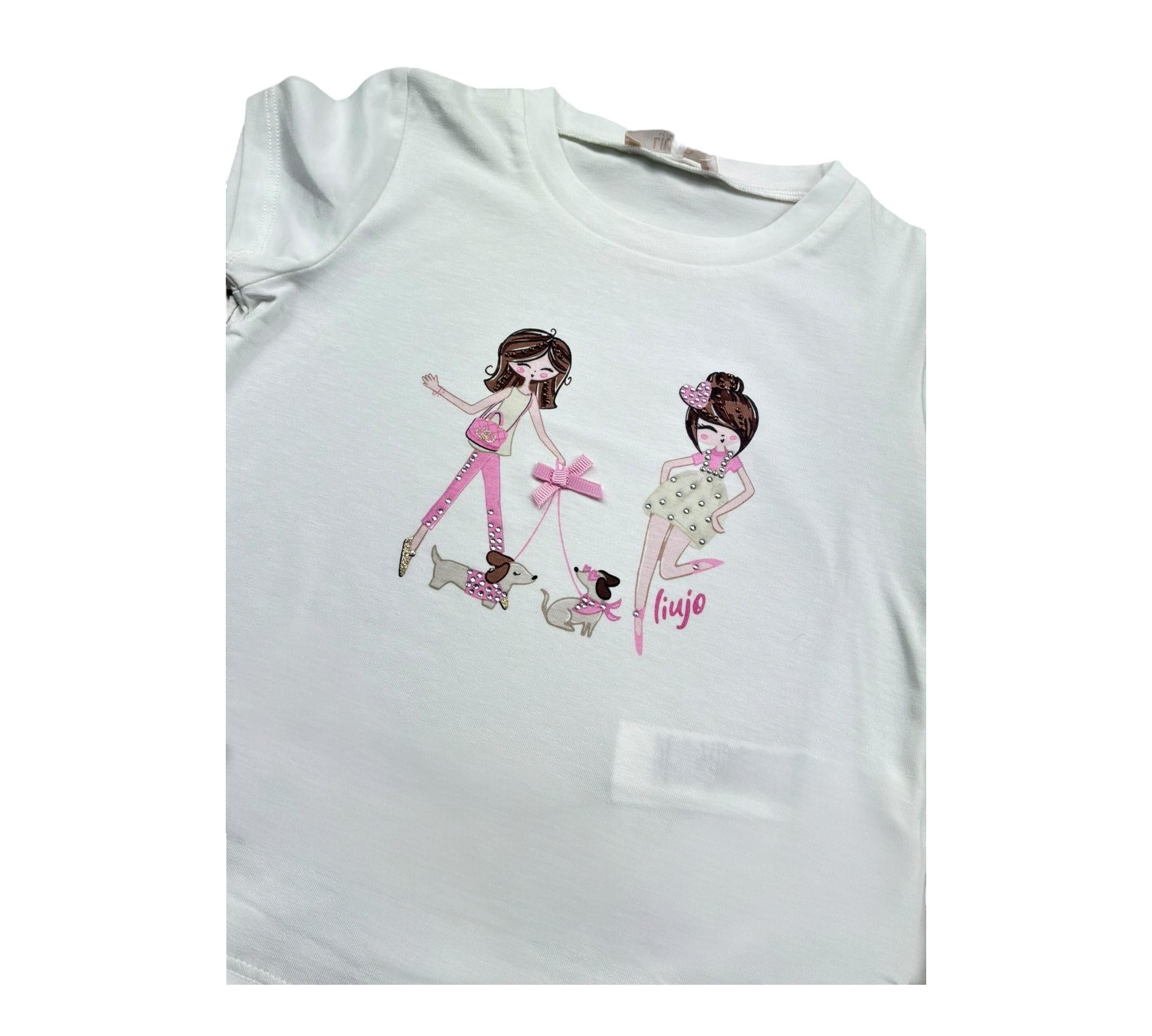 Liu Jo T-Shirt Girocollo Tinta Unita con Brillantini per Bambina KA5020X BIANC LIU JO 