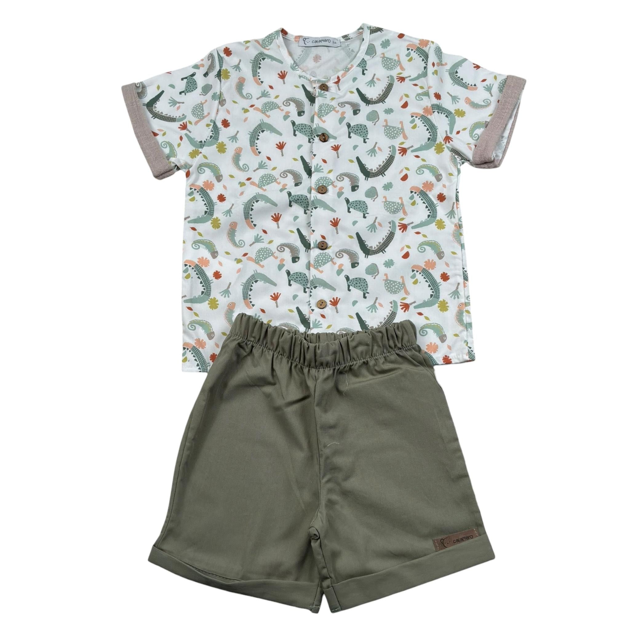 Calamaro Completo 2 Pezzi Camicia-Bermuda per Bambino 17940J BIANCO/VERDE CALAMARO 