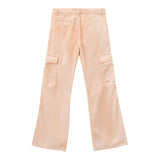 N°21 Pantalone Modello Cargo Tinta Unita Con Girovita Regolabile Rosa Per Bambina