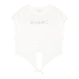 Pinko T-Shirt Girocollo Tinta Unita con Logo per Bambina KFTS004 BIANCO PINKO 
