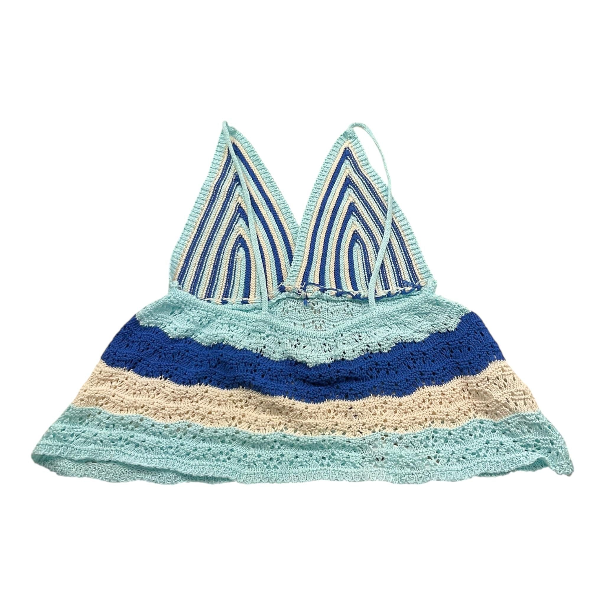 Please Top In Filo Tricolore con Bretelle per Bambina NB17230G72 AZZURRO PLEASE 