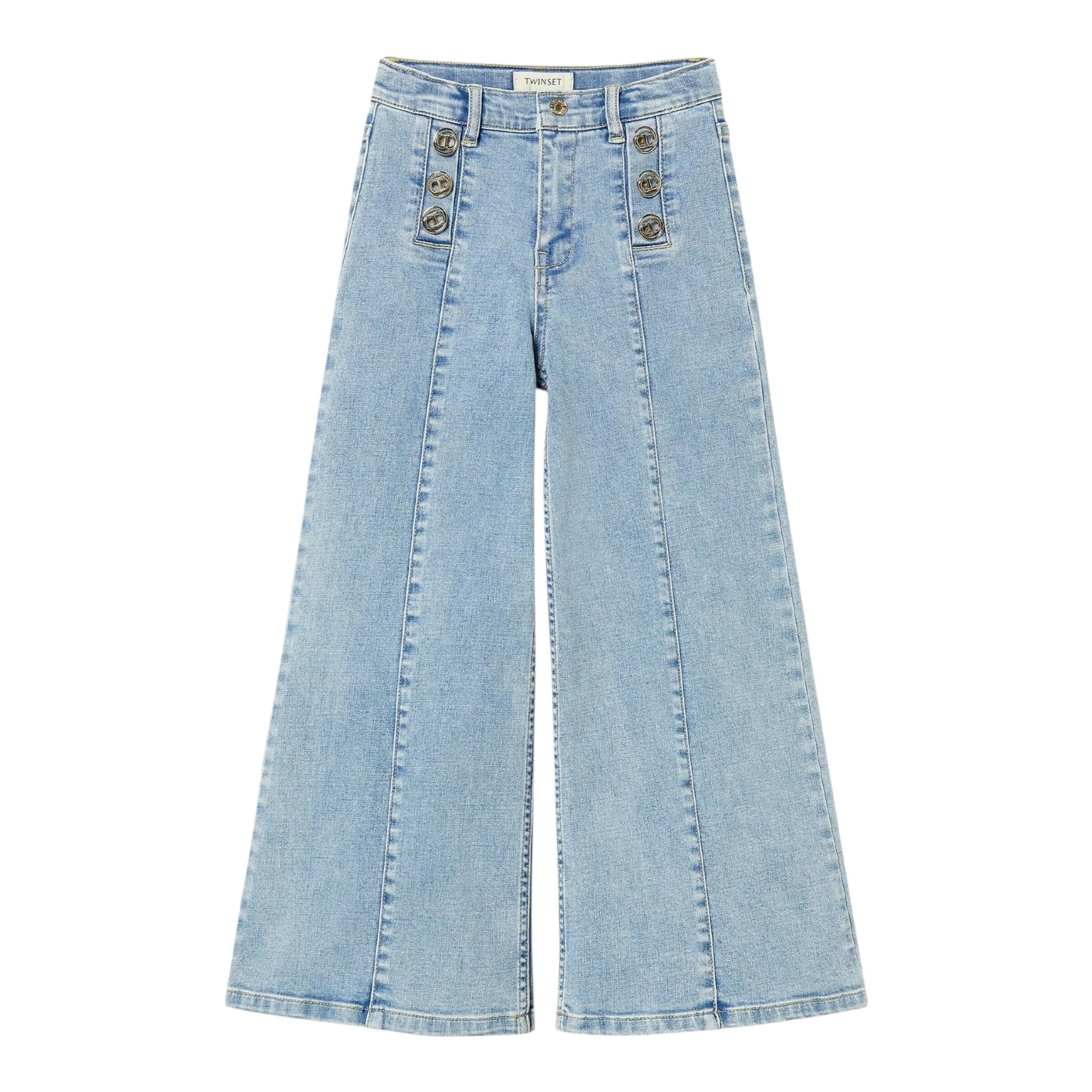 Twinset Jeans Tinta Unita Modello A Palazzo con Tasche Americane per Bambina 251GJ2541X AZZURRO TWINSET 