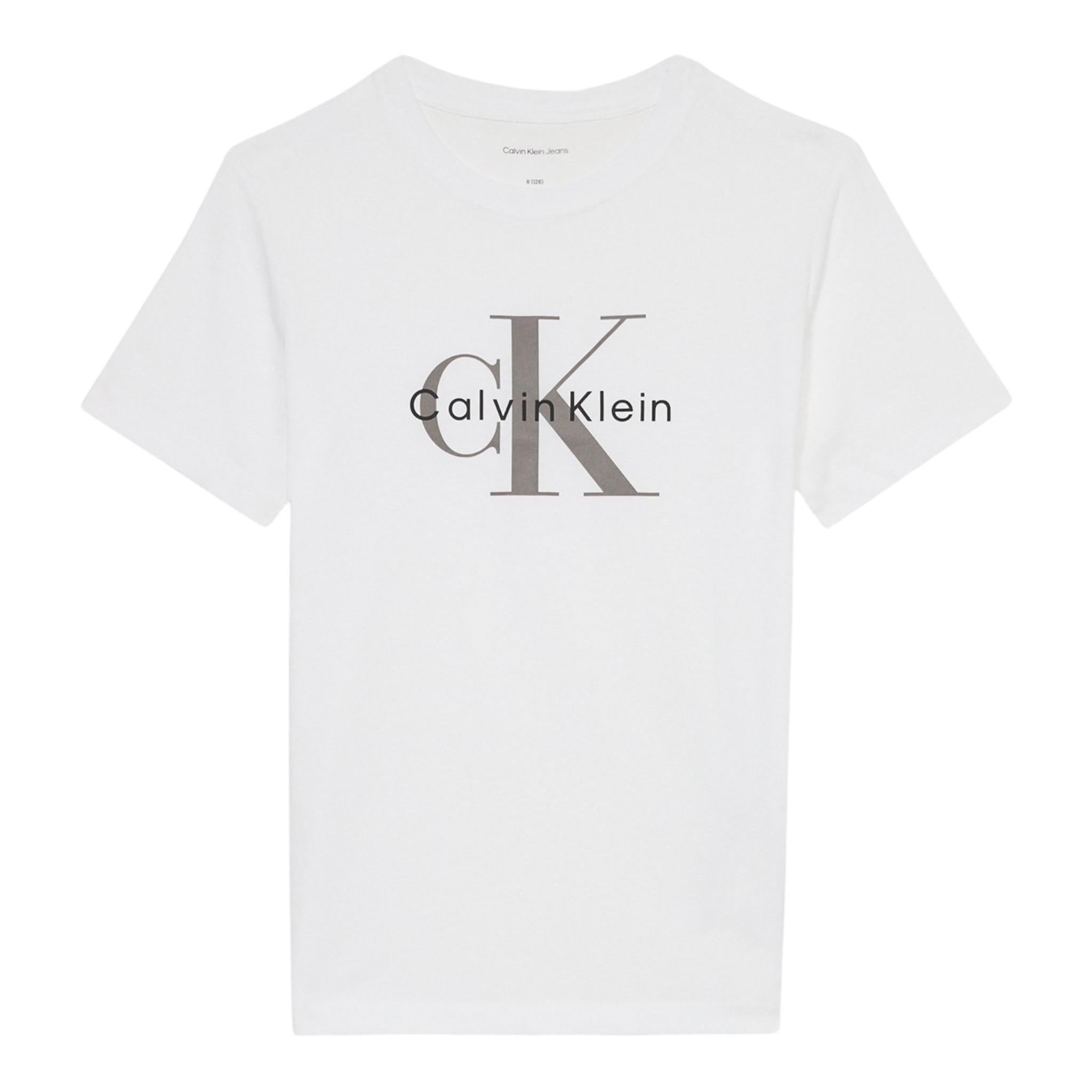 Calvin Klein T-Shirt Girocollo Tinta Unita con Logo per Bambino IN0IN0001J BIANCO CALVIN KLEIN 