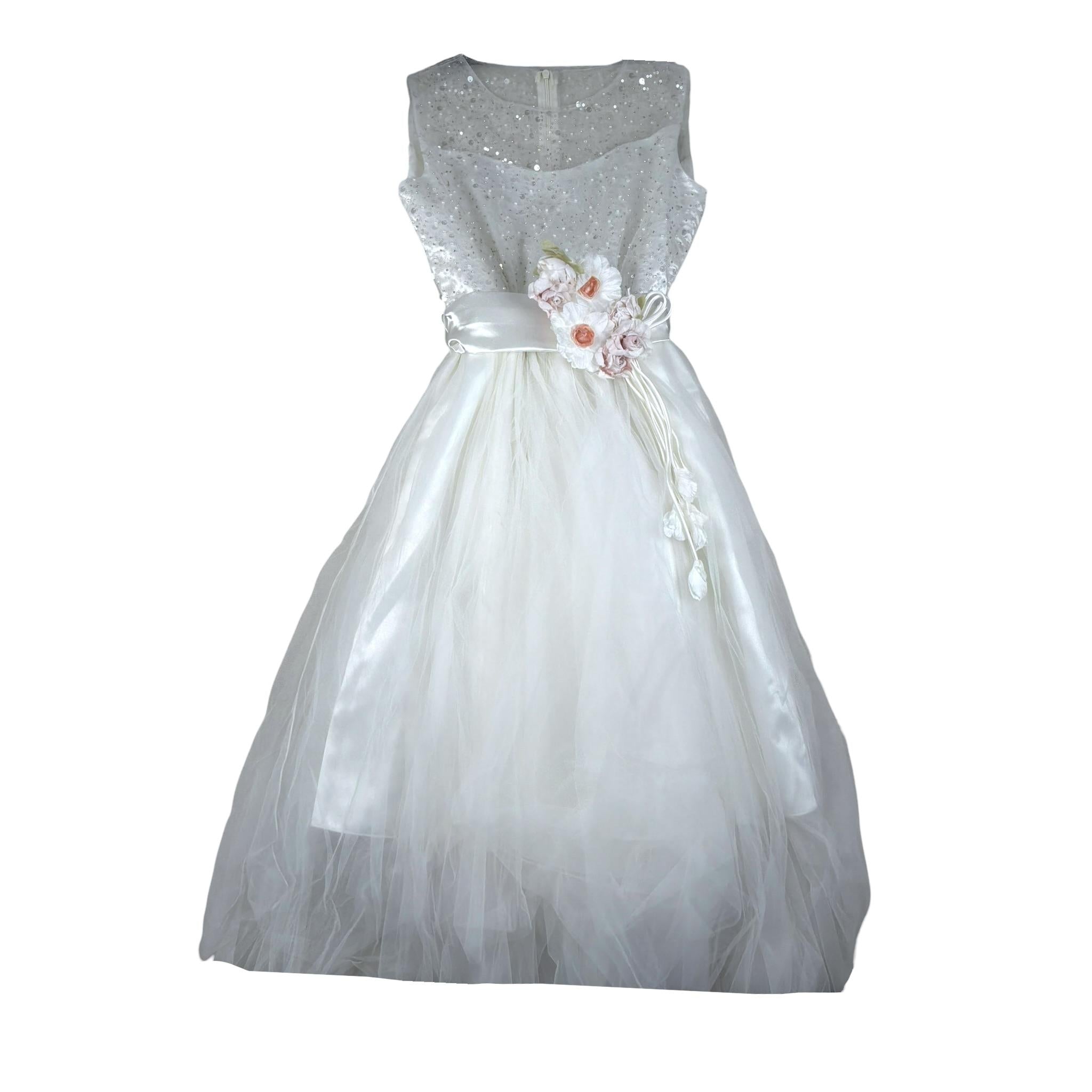 Magnifica Lulu Abito Cerimonia Giromanica Tinta Unita per Bambina ADELE BIANCO MAGNIFICA LULU 