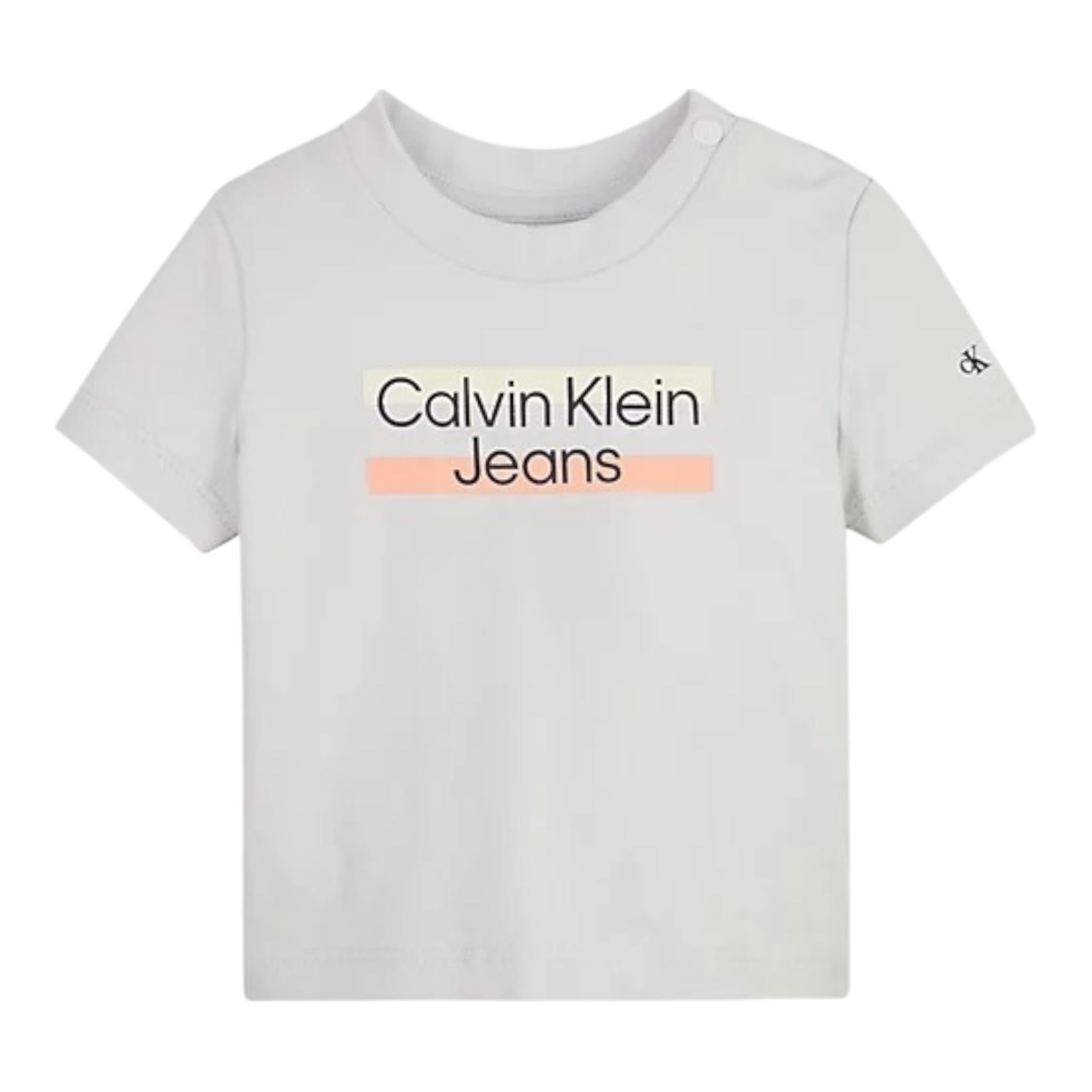 Calvin Klein T-Shirt Tinta Unita Girocollo con Stampa per Bambino IN0IN00068J GRIGIO CALVIN KLEIN 