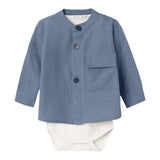 Name.It Camicia Body Manica Lunga Tinta Unita Blu Per Neonato