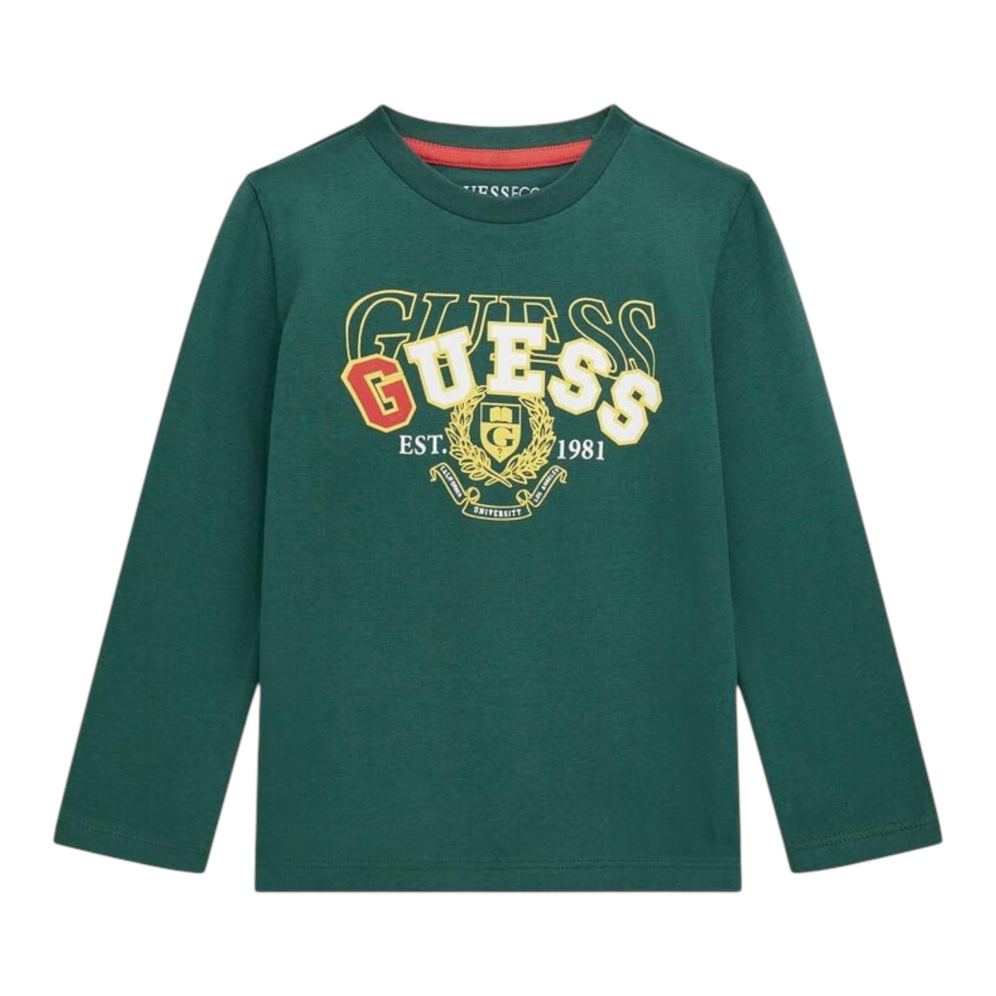 Guess Shirt Girocollo Tinta Unita con Stampa per Neonato N5RI01K8HM4 VERDE GUESS 