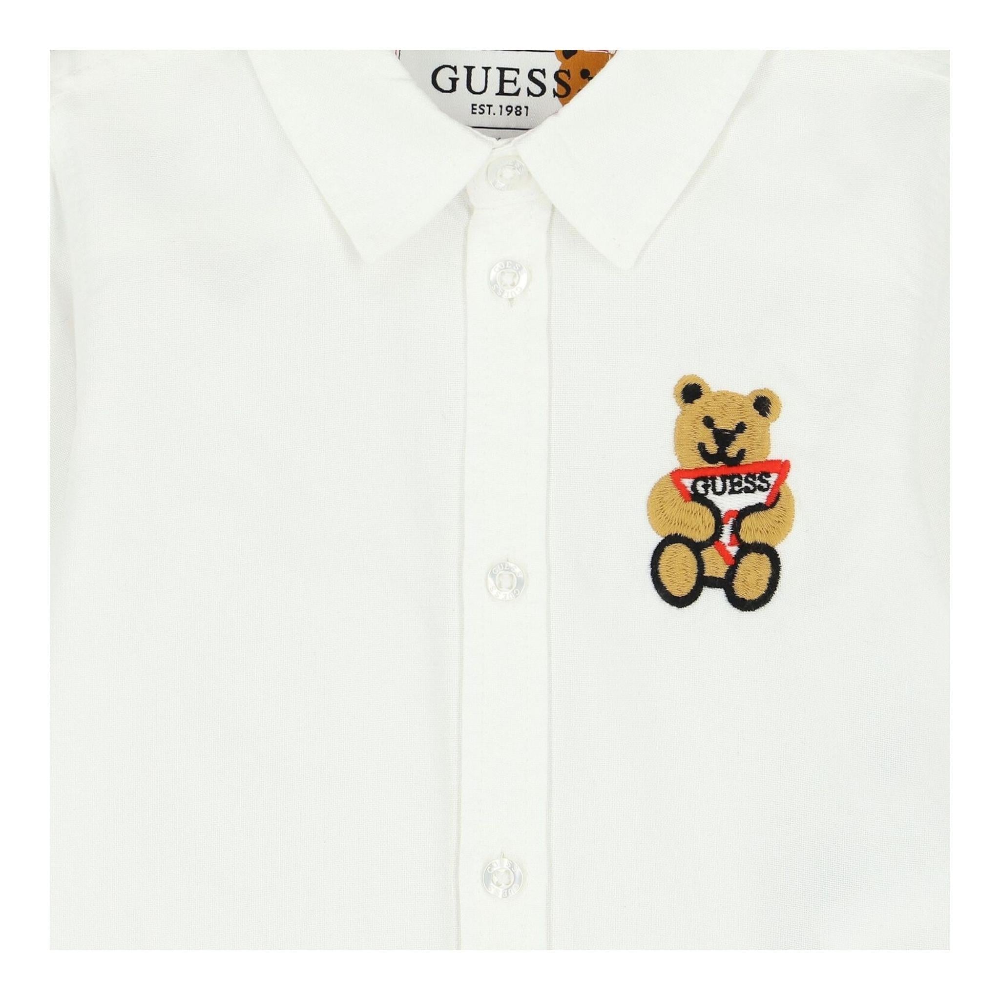 Guess Camicia Manica Lunga Tinta Unita con Stampa per Neonato I4RH00W9CL0 BIANCO GUESS 