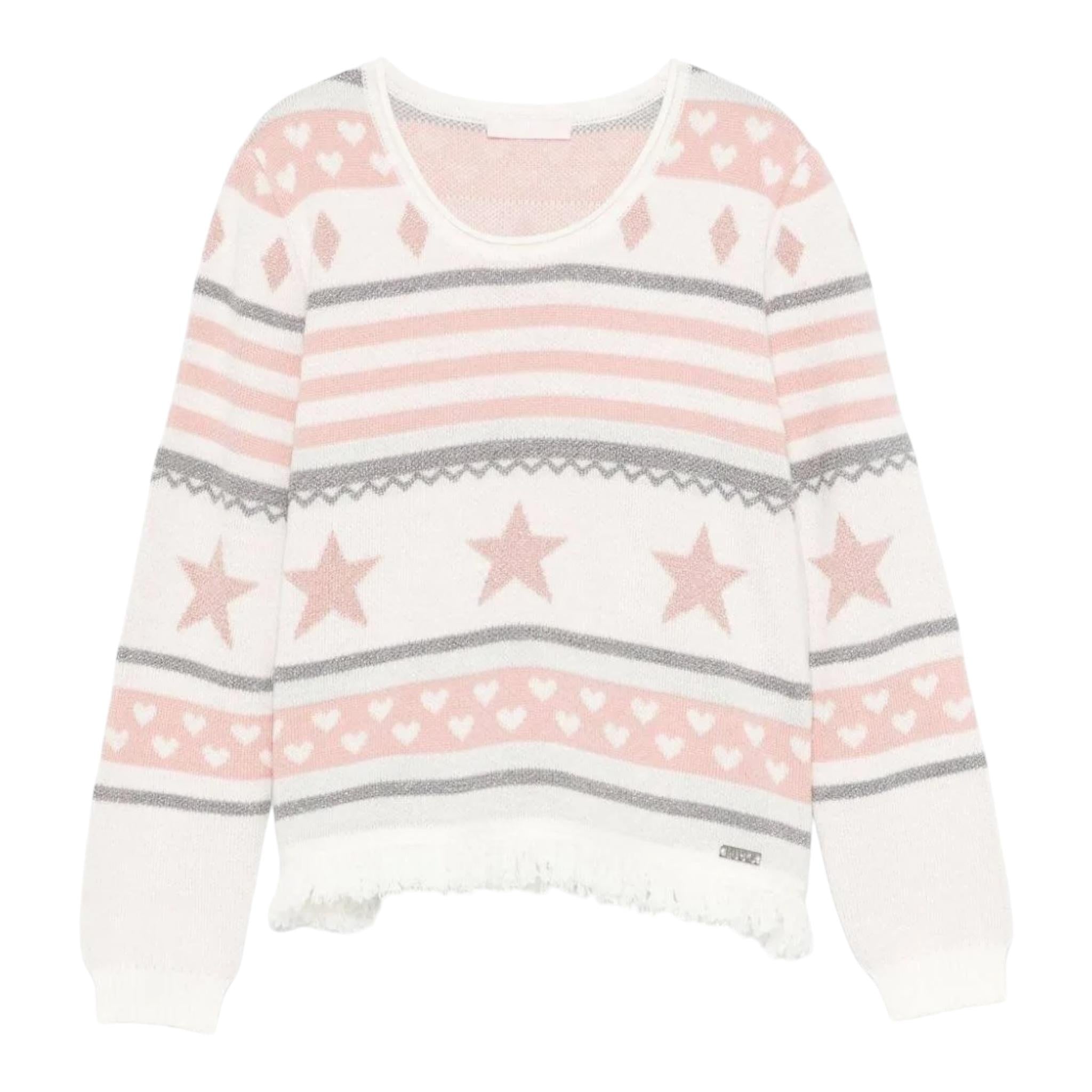LIU JO maglia girocollo tinta unita con stampe in contrasto Bianco per Bambina KF4095J BIANCO LIU JO 
