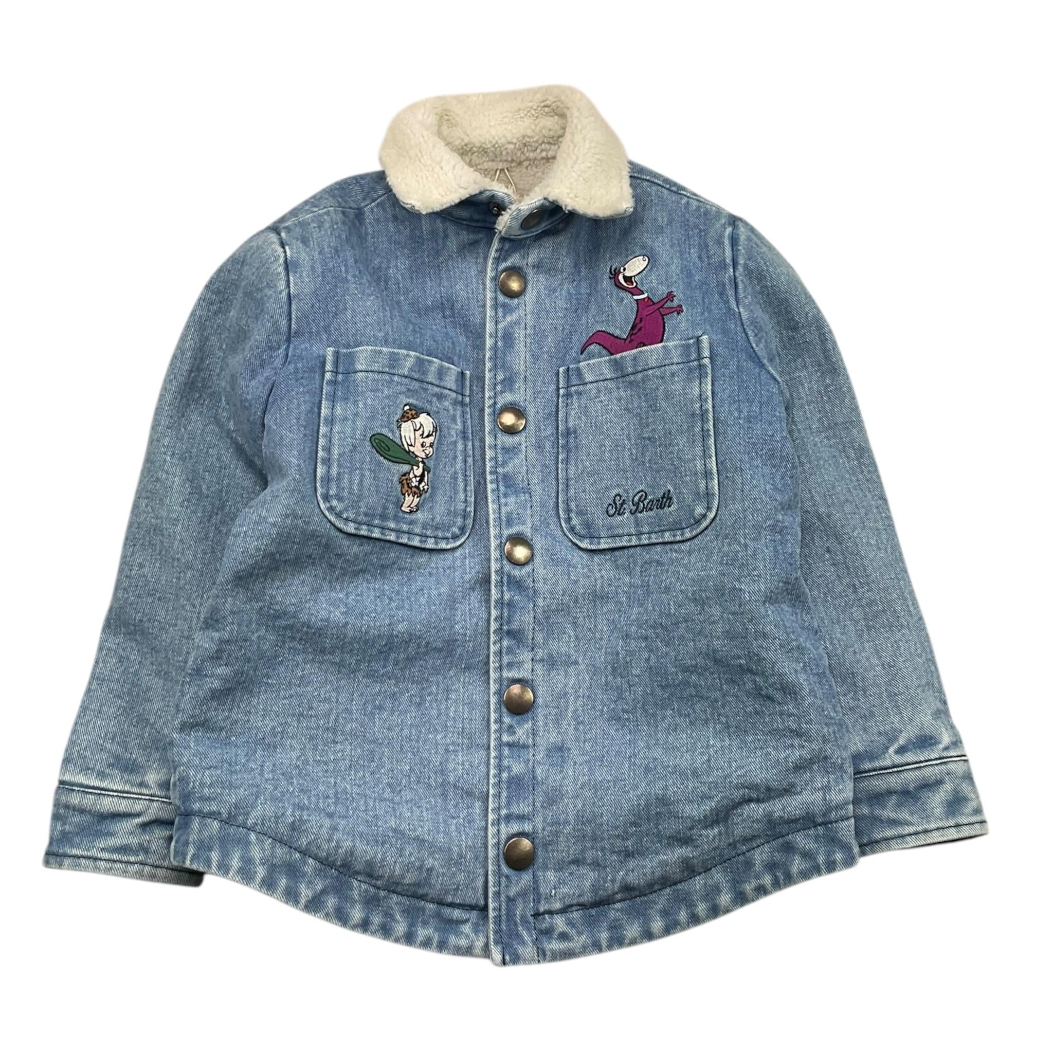 SAINT BARTH giubbino in denim tinta unita con pelliccia Azzurro per Bambina LAND005 AZZURRO SAINT BARTH 