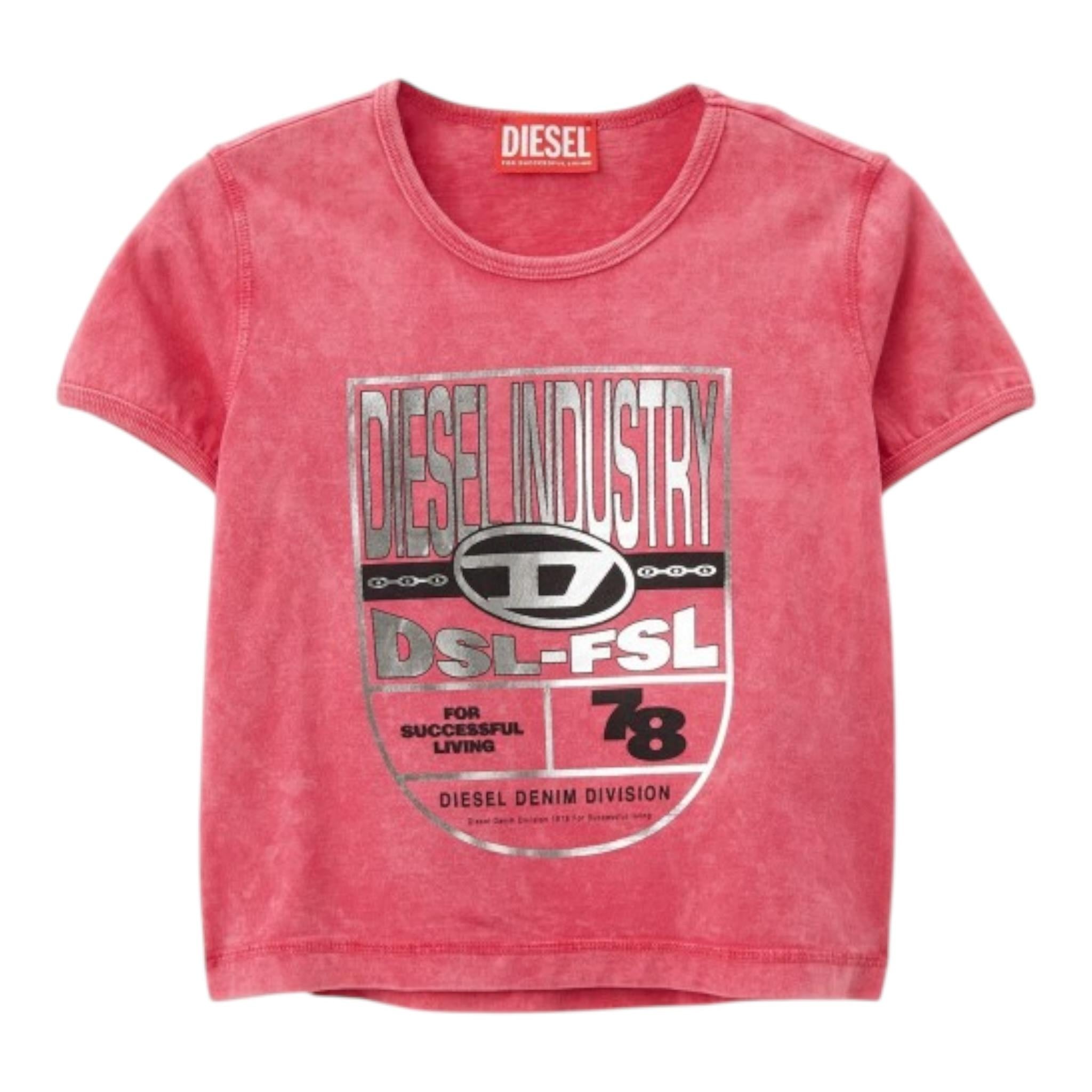Diesel T-Shirt Girocollo Tinta Unita con Logo per Bambina J02258 FUXIA DIESEL 