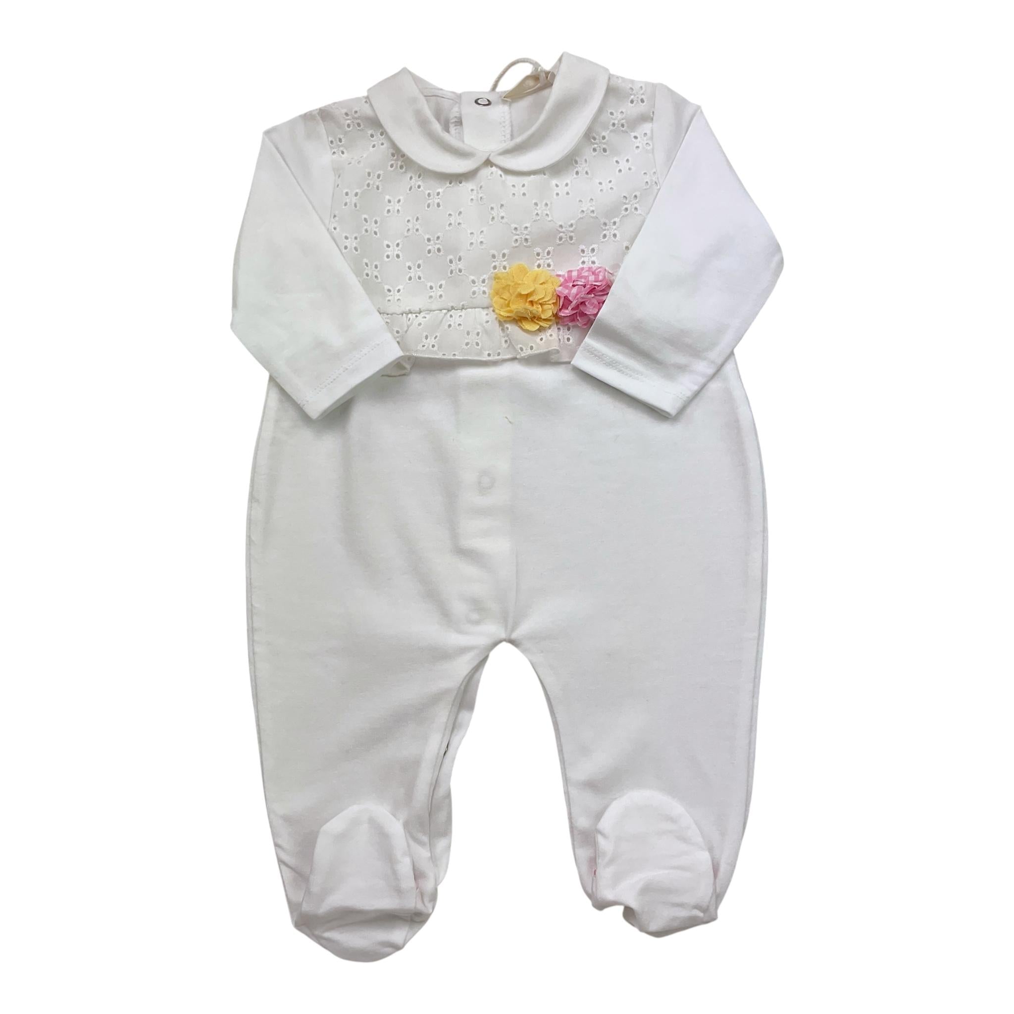 Ninnaoh Tutina Tinta Unita con Ricami E Applicazione Fiori per Neonata E2228T BIANCO NINNAOH 