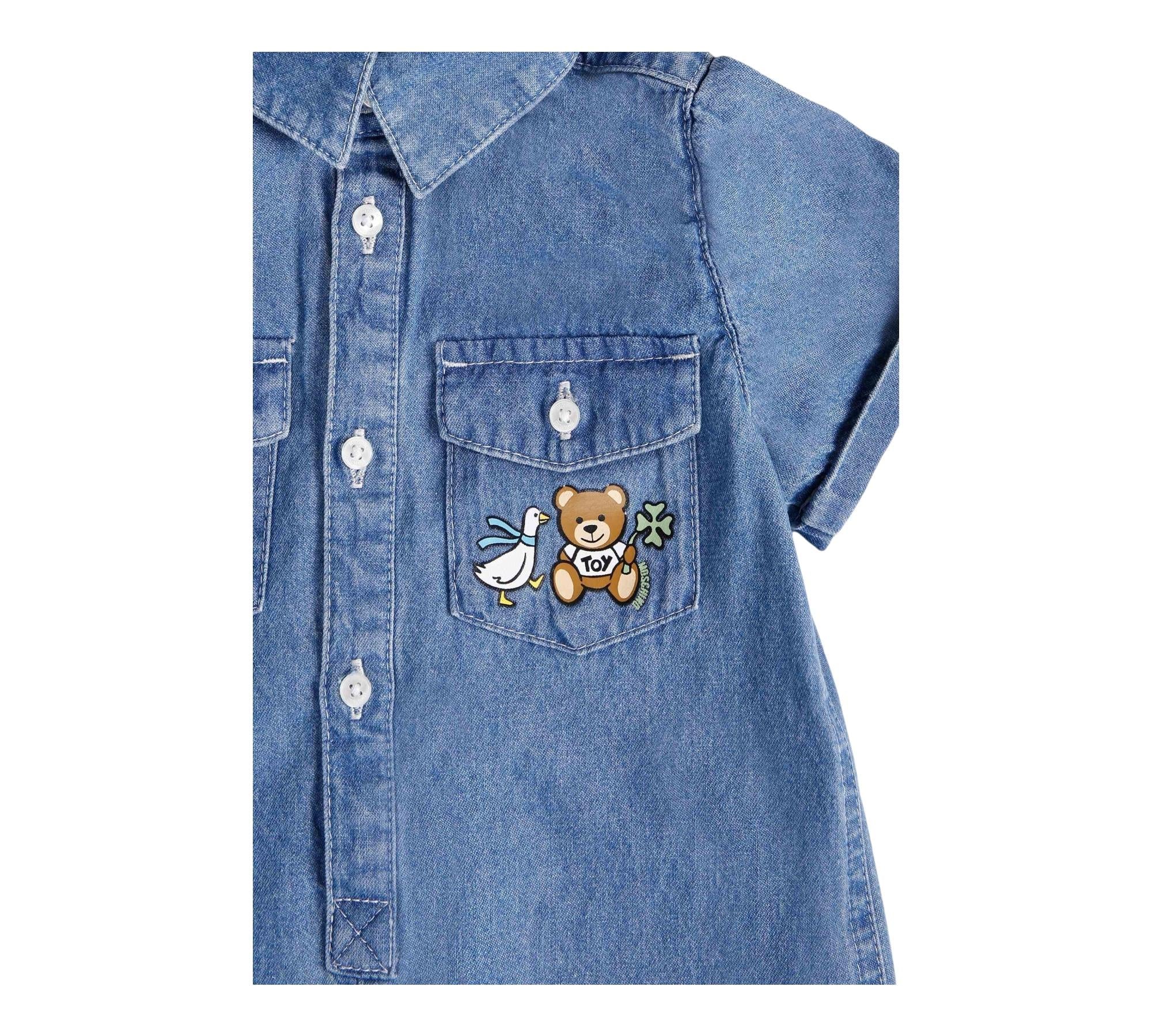 Moschino Pagliaccetto Mezza Manica Tinta Unita In Denim per Neonato MUT045 BLU MOSCHINO 