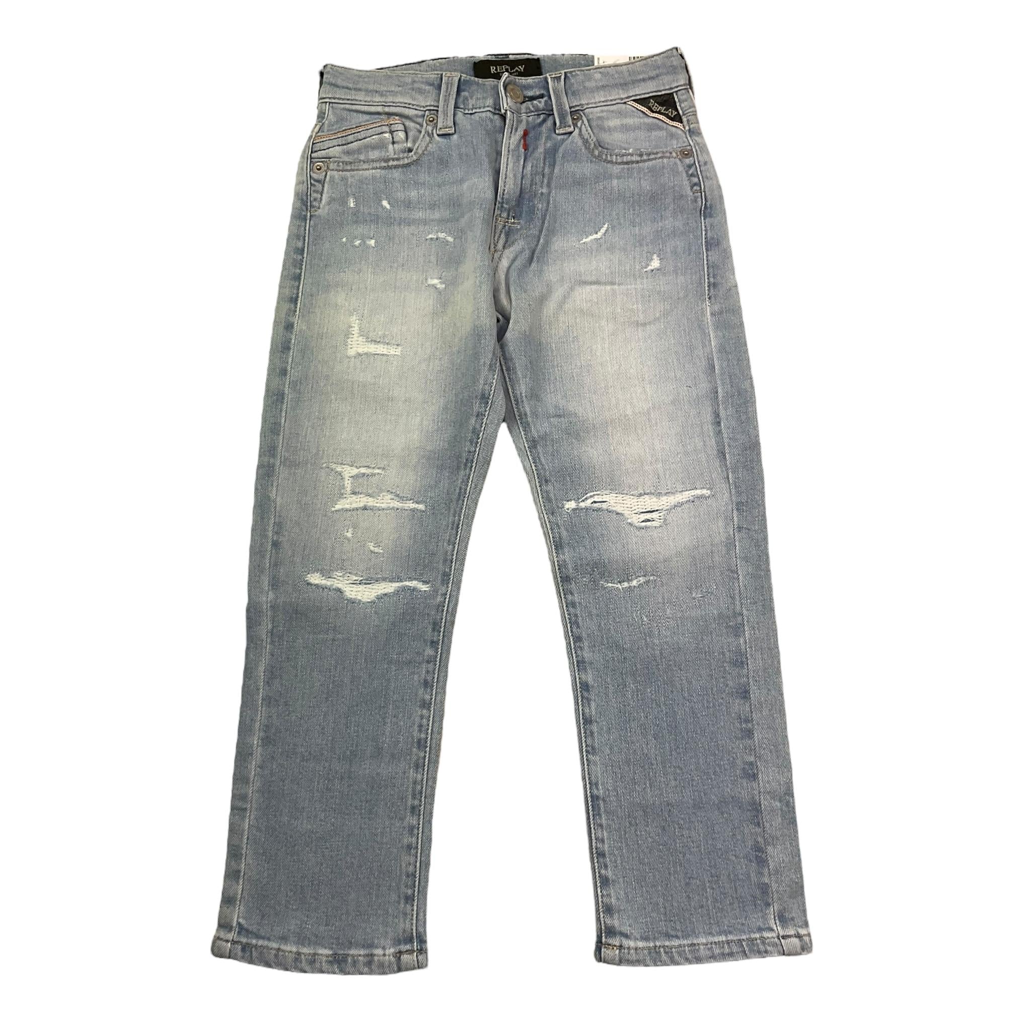 Replay Jeans Tinta Unita con Girovita Regolabile per Bambino SB9081 AZZURRO REPLAY 