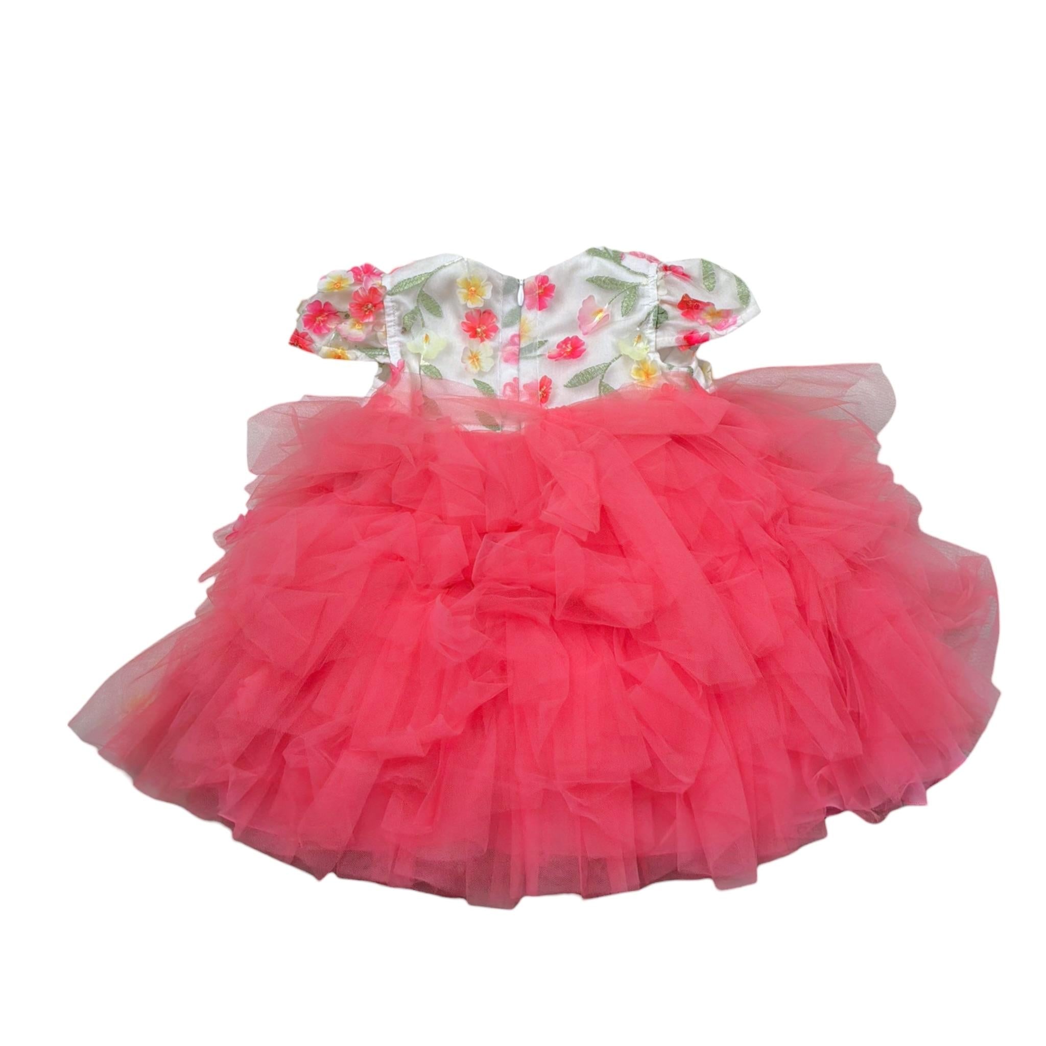 Aletta Abito Cerimonia Tinta Unita con Fantasia E Tulle per Neonata HD00520 BIANCO ALETTA 