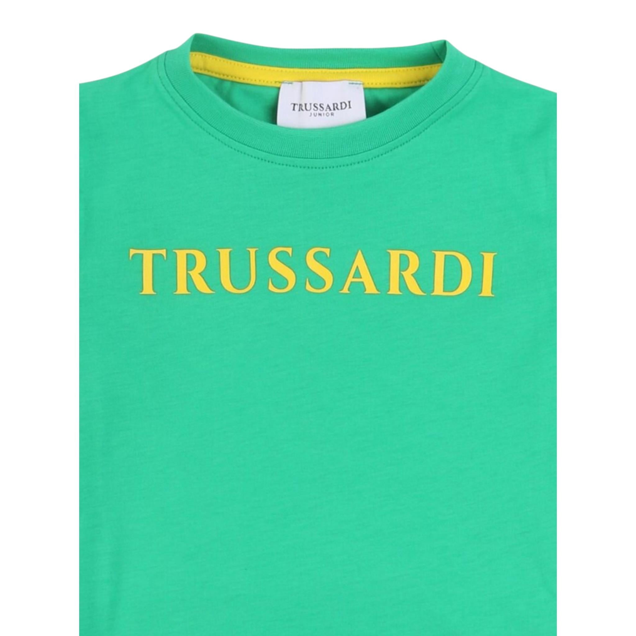 Trussardi T-Shirt Girocollo Tinta Unita con Logo per Neonato TIP24001TSX VERDE TRUSSARDI 