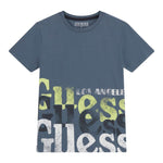 Guess T-Shirt Girocollo Tinta Unita con Stampa per Bambino L5RI12K8HM4X BLU GUESS 