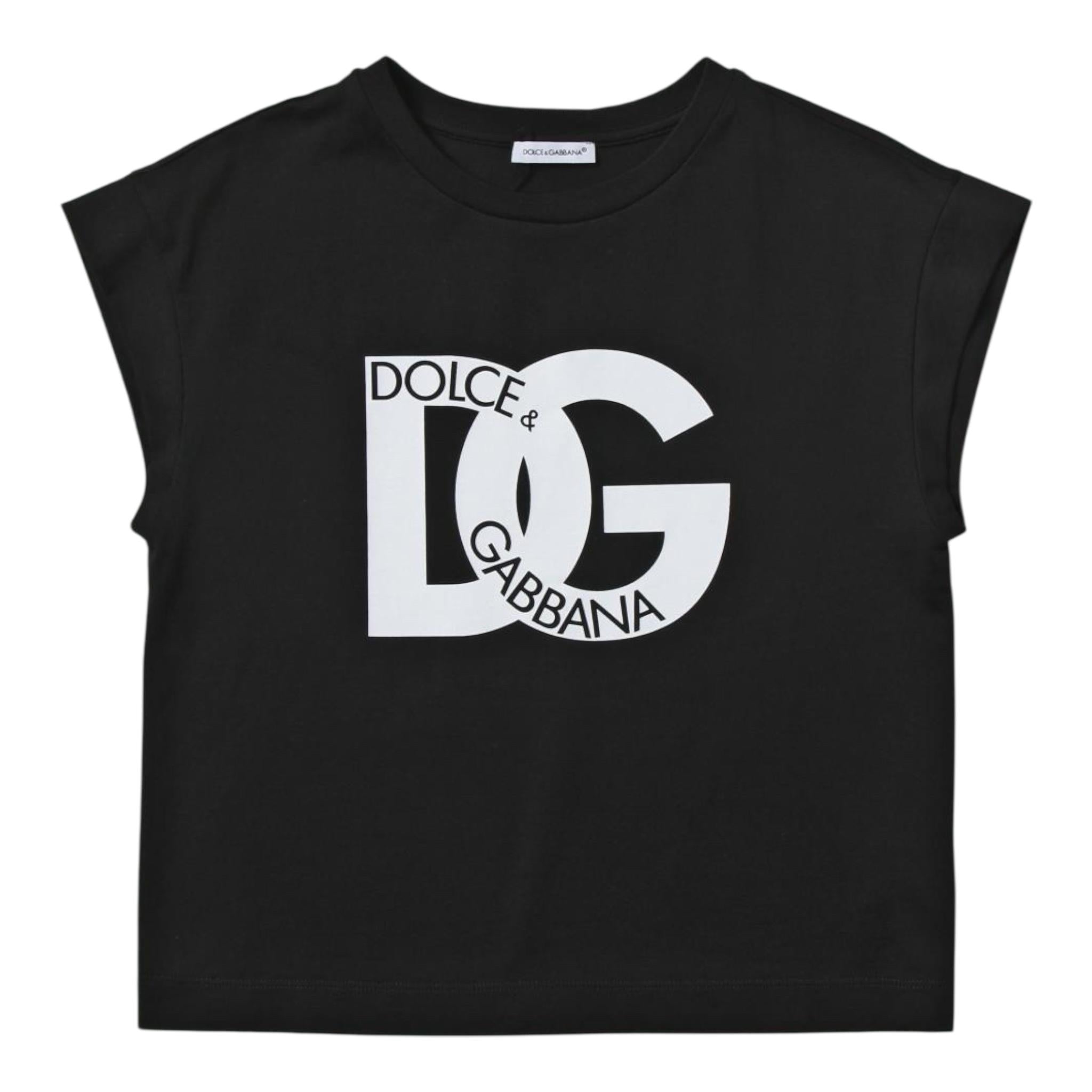 Dolce & Gabbana T-Shirt Girocollo Tinta Unita con Logo per Bambina L5JTID NERO DOLCE & GABBANA 
