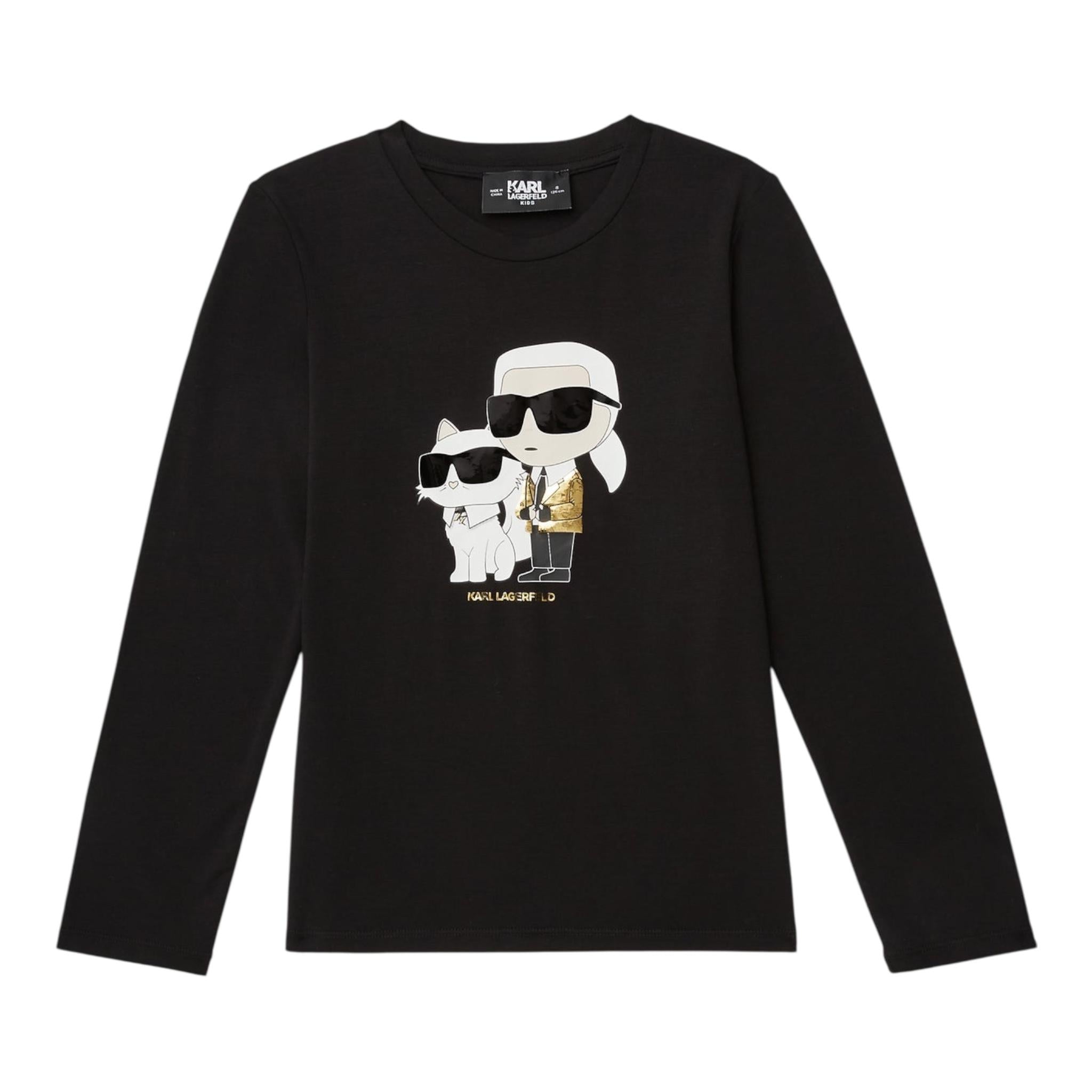 KARL LAGERFELD shirt girocollo tinta unita con stampa in contrasto Nero per Bambina Z30209 NERO KARL LAGERFELD 
