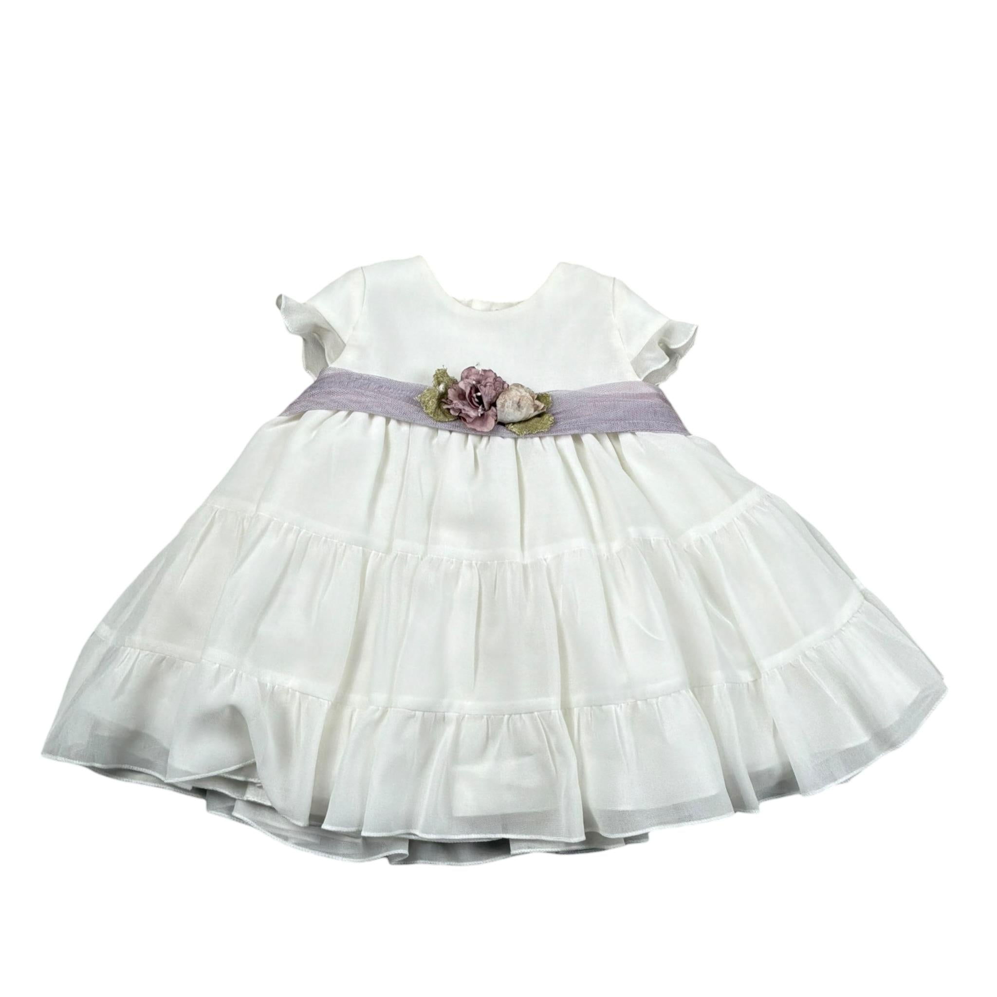 Amaya Abito Mezza Manica tinta unita con Tulle Bianco per Neonata 532215 BIANCO AMAYA 