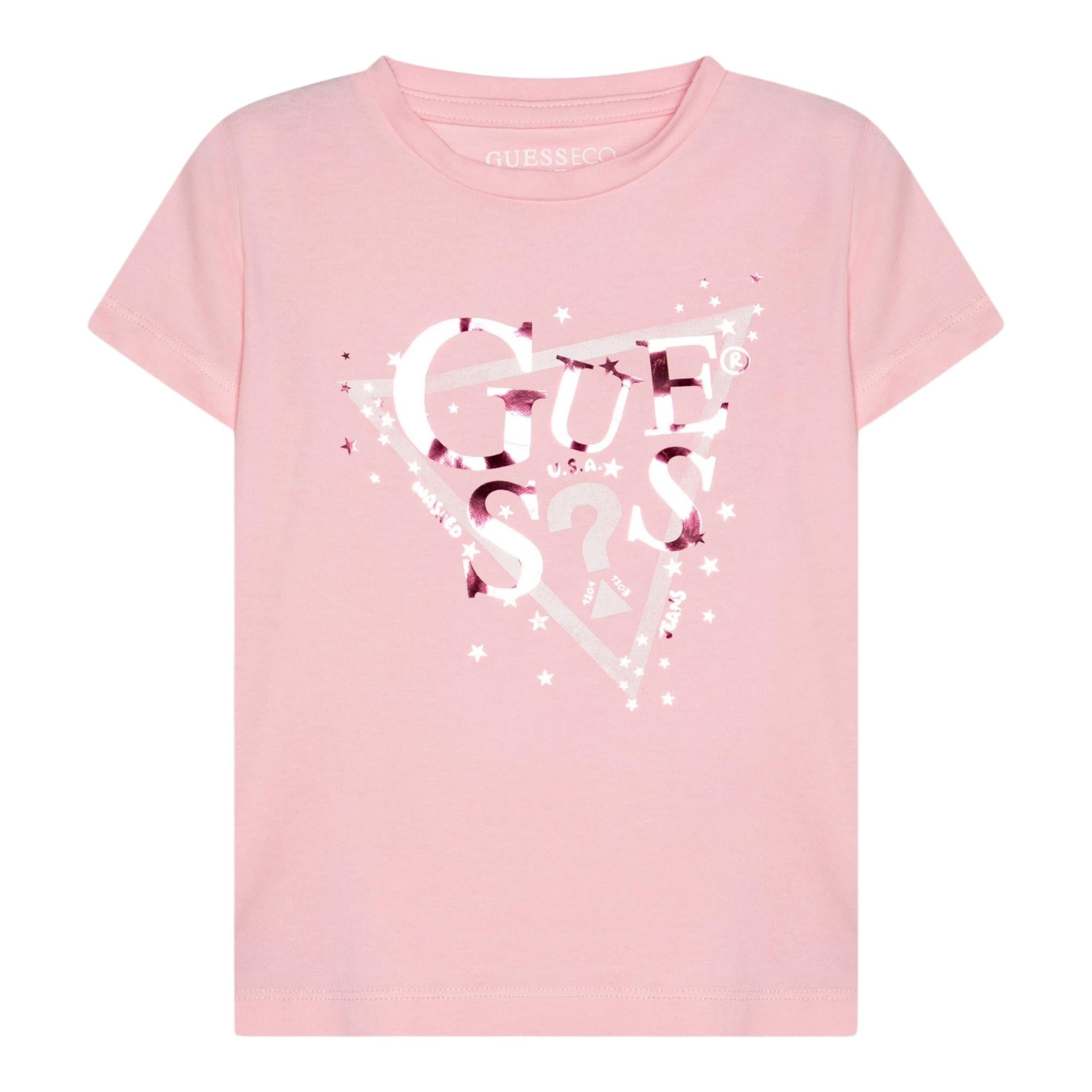 Guess T-Shirt Girocollo Tinta Unita con Logo per Bambina K5RI00K6YW4XXJ ROSA GUESS 