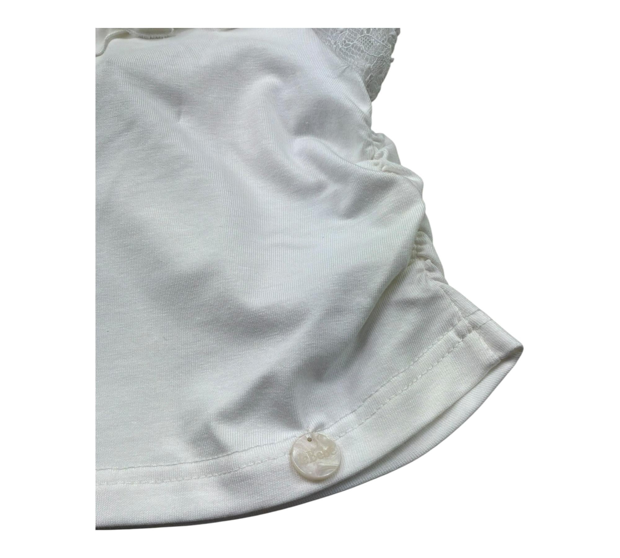 Le Bebe T-Shirt con Colletto Tinta Unita con Maniche Ricamate per Neonata LBG6323 BIANCO LE BEBE 