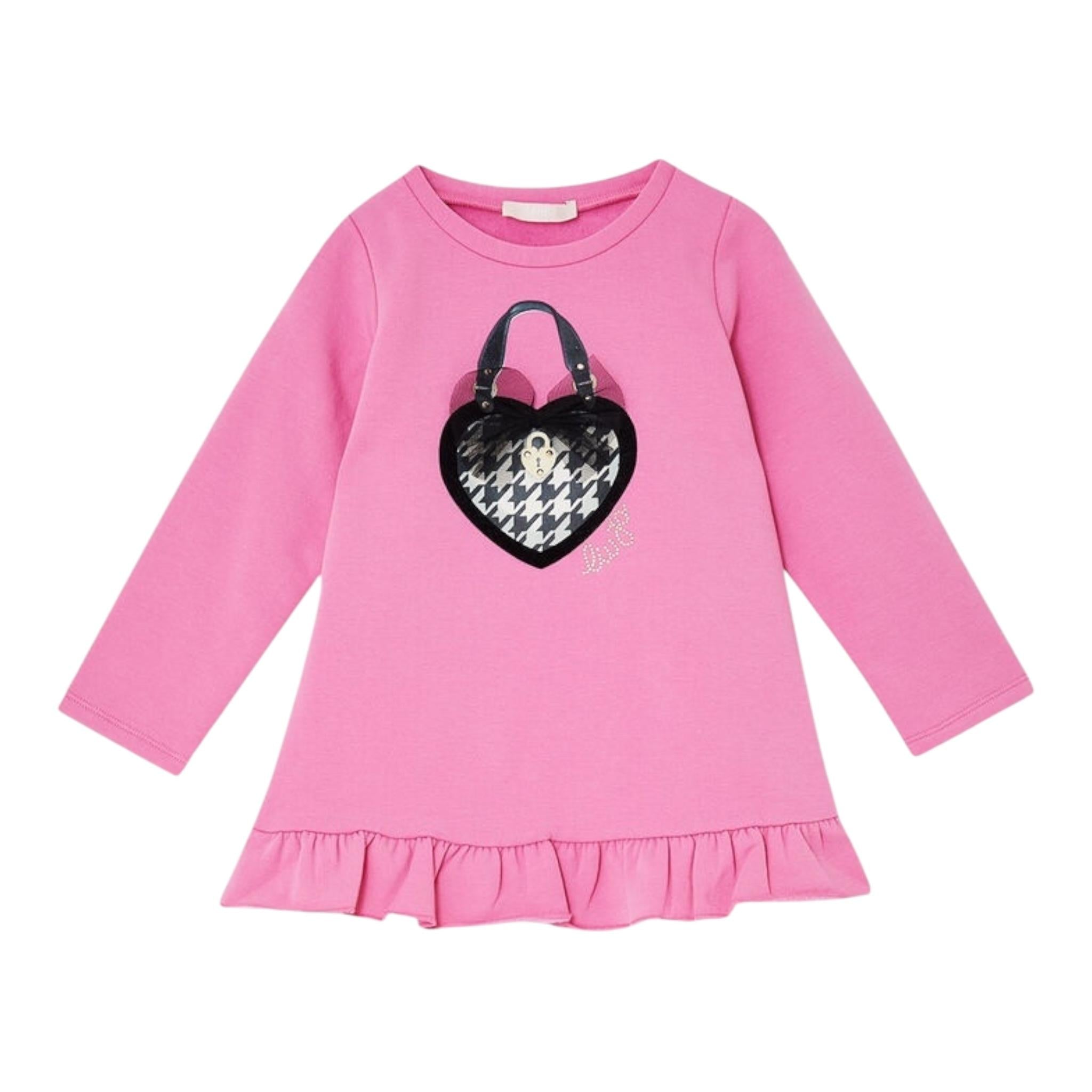 LIU JO abito in felpa girocollo tinta unita con stampa Rosa per Bambina KF4107 ROSA LIU JO 