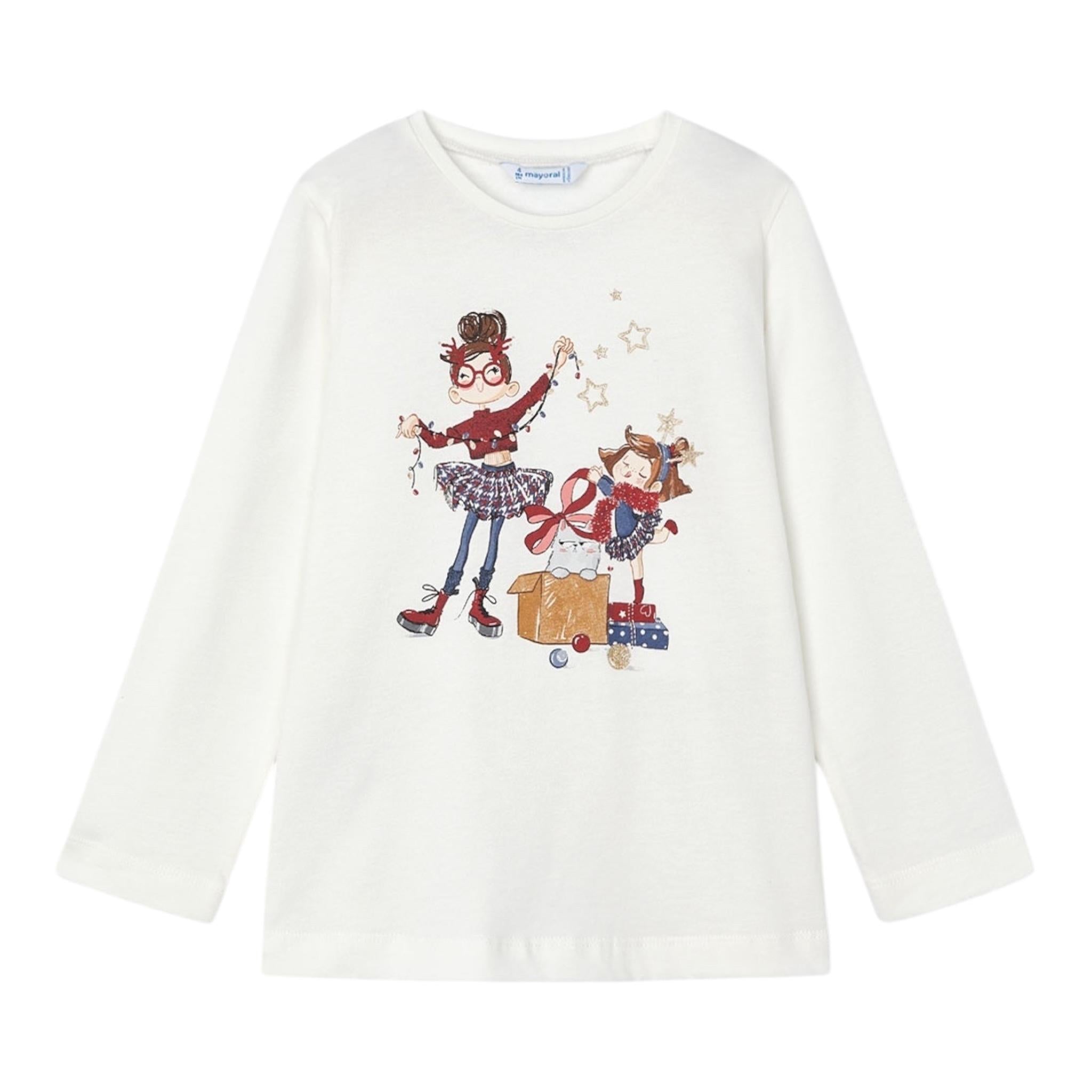 MAYORAL shirt girocollo tnta unita con stampa Bianco per Bambina 4072X BIANCO MAYORAL 
