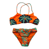 Mefui Costume Modello Bikini Tinta Unita Fascia-Slip Arancione Per Bambina