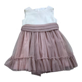 Tete'&Martina Abito Bicolore Giromanica Con Tulle Bianco/Rosa Per Bambina