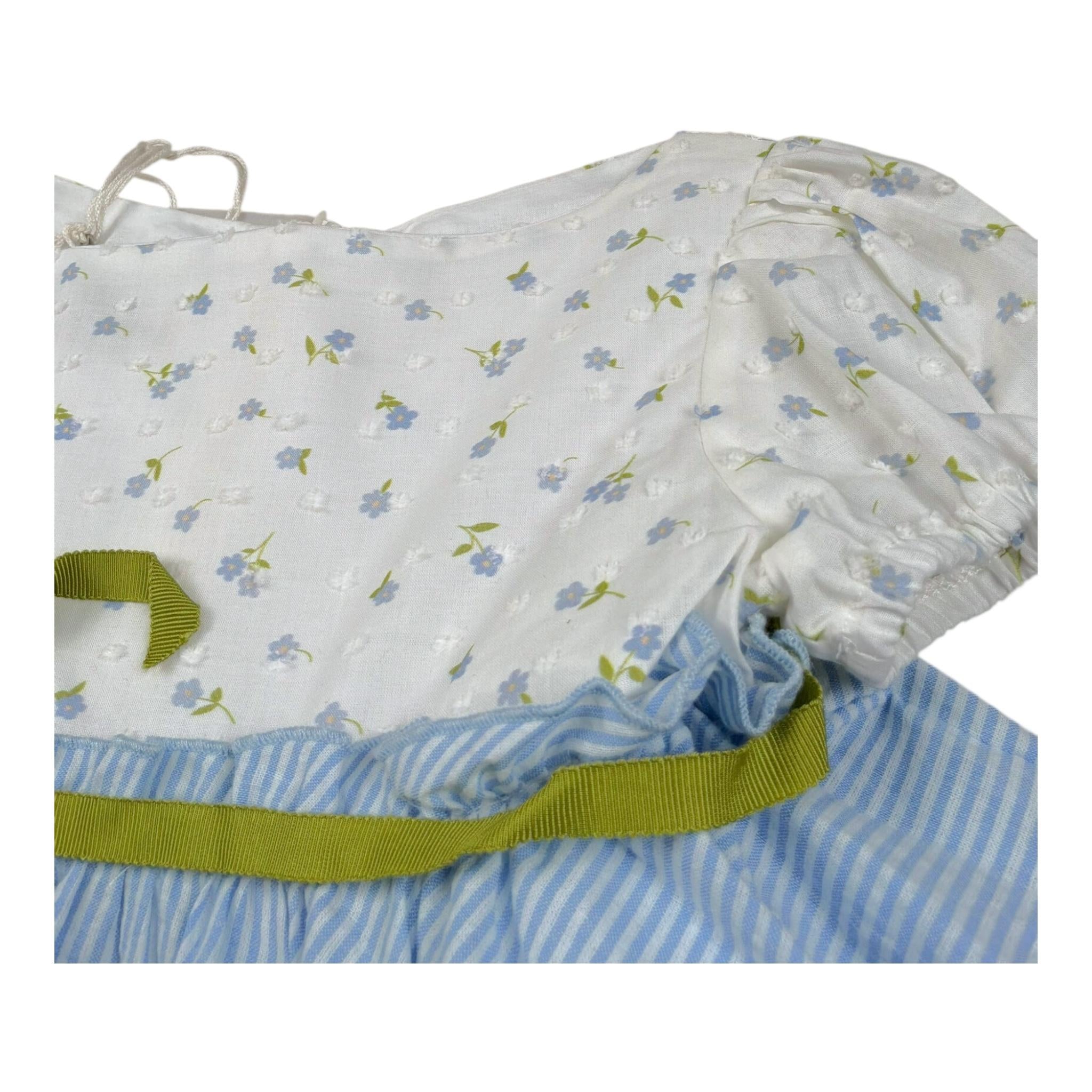 La Stupenderia Abito Bicolore con Fiori E Fantasia A Righe per Bambina JAB84 BIANCO/AZZURRO LA STUPENDERIA 