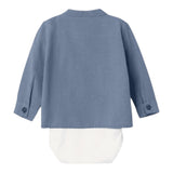 Name.It Camicia Body Manica Lunga Tinta Unita Blu Per Neonato