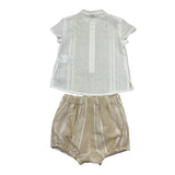 Yoedu Completo Bicolore Camicia-Bermuda Bianco/Beige per Neonato