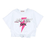 Aniye By Girl T-Shirt Girocollo Tinta Unita Con Stampa Modello Crop Bianco Per Bambina