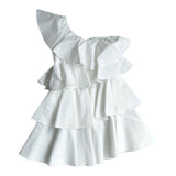 Twinset Abito Monospalla Tinta Unita Con Balze Bianco Per Bambina