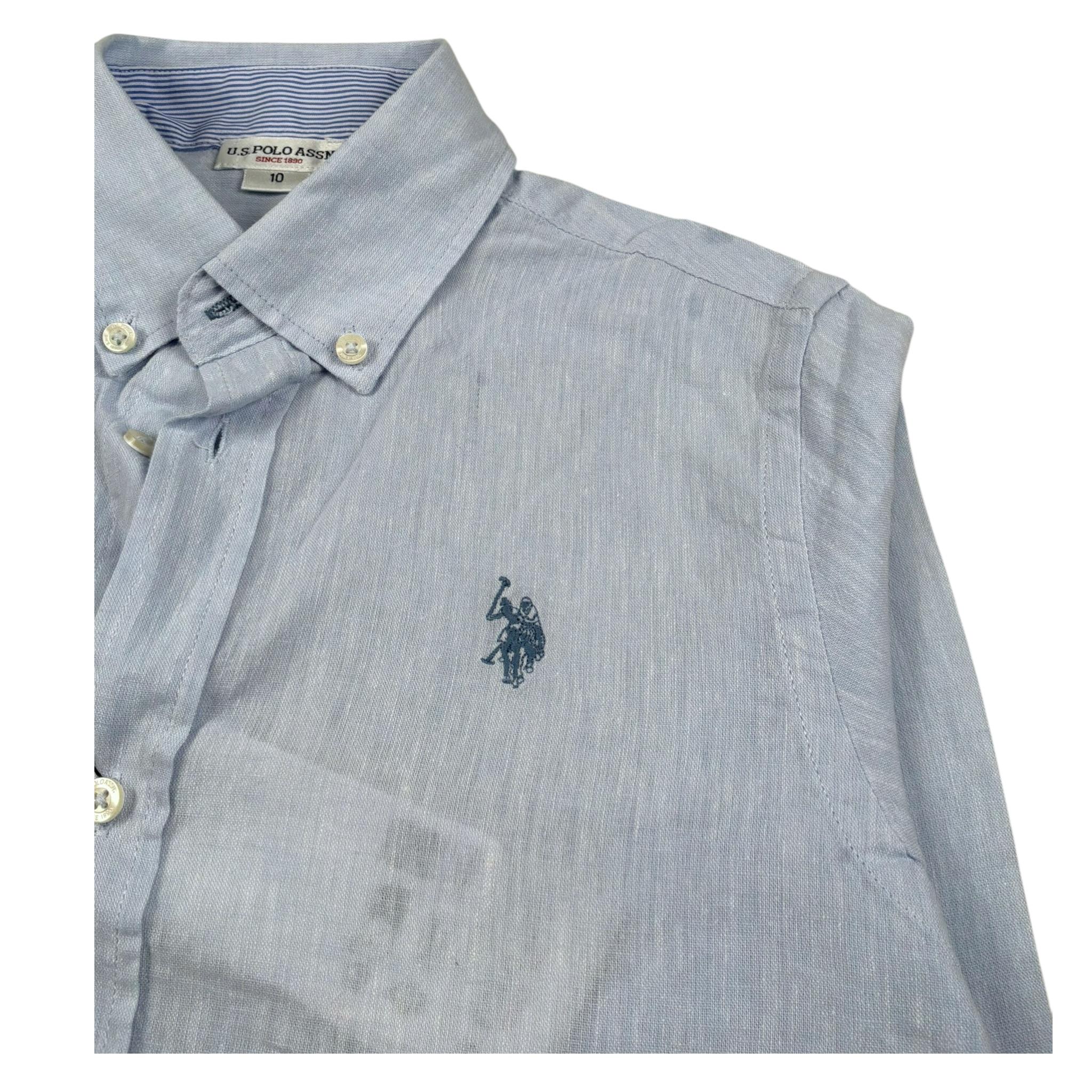 U.S. Polo Assn Camicia Manica Lunga Tinta Unita con Logo per Bambino US41504004 AZZURRO U.S. POLO ASSN 