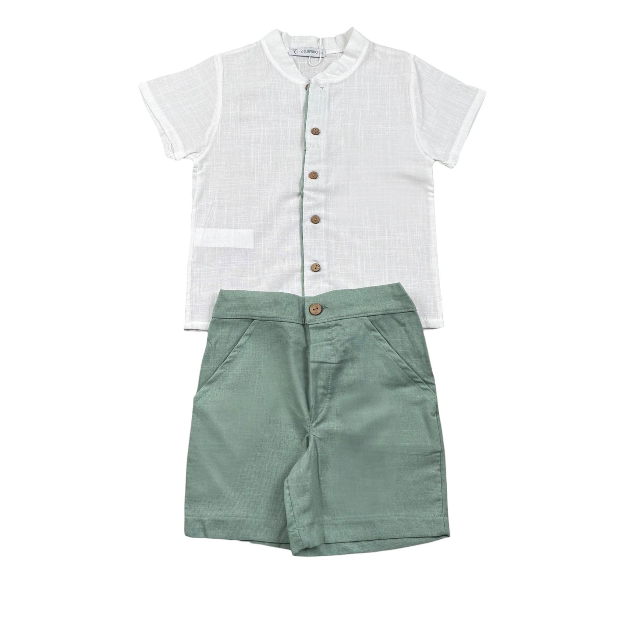 Calamaro Completo 2 Pezzi Camicia-Bermuda Bicolore per Bambino 11154J BIANCO/VERDE CALAMARO 