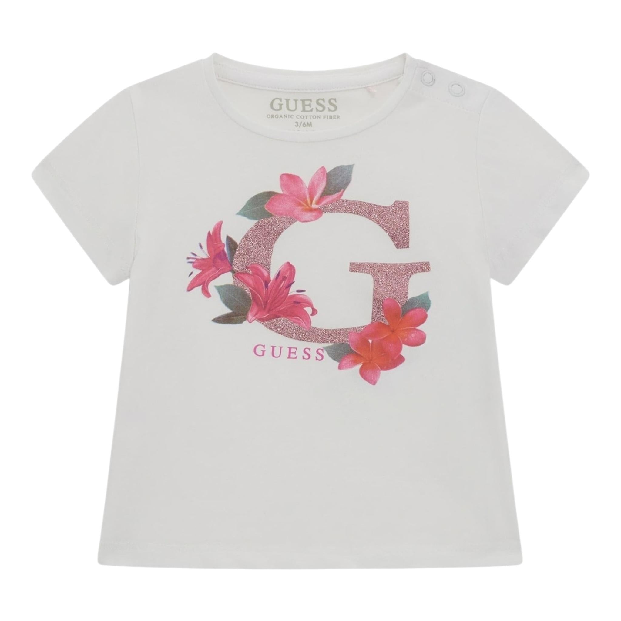 Guess T-Shirt Girocollo Tinta Unita con Stampa per Neonata A5GI02K6YW4 BIANCO GUESS 