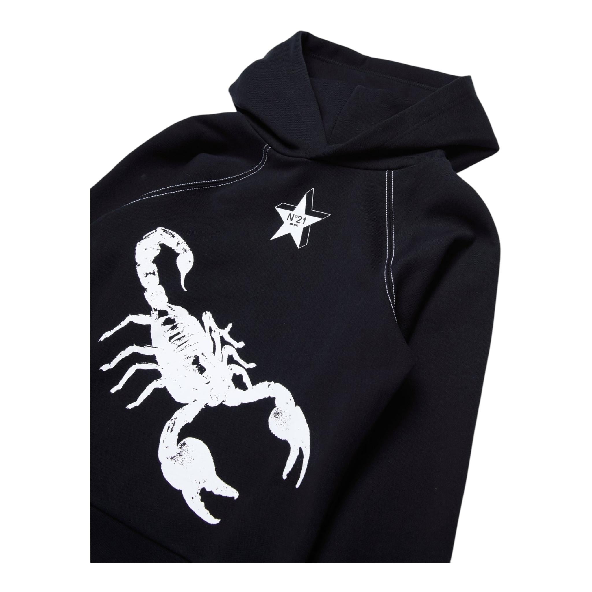 N°21 felpa tinta unita con stampa e cappuccio Nero per Bambino N21973 NERO N°21 