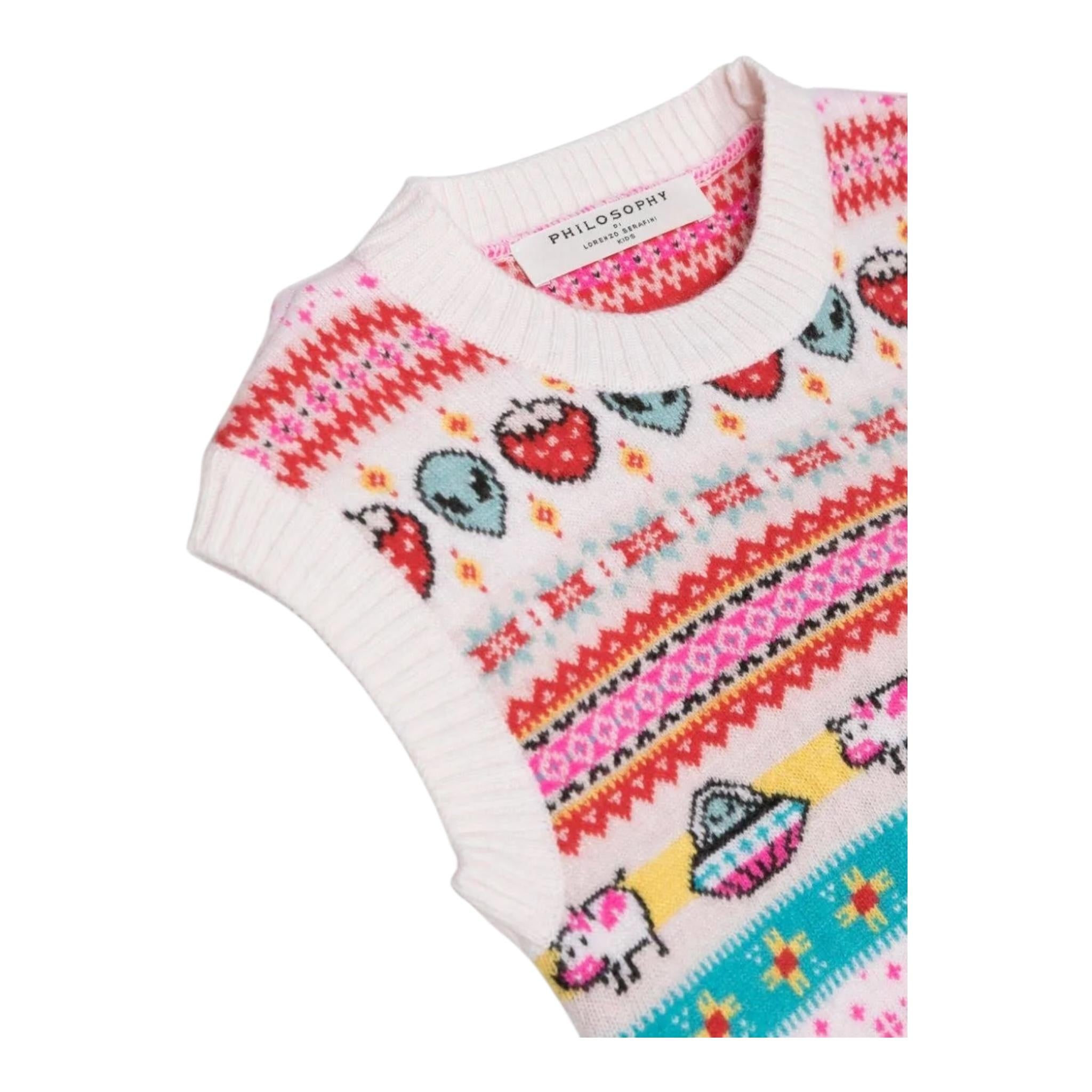 PHILOSOPHY maglia smanicata tinta unita cn ricami in contrasto Bianco per Bambina PFMA007 BIANCO PHILOSOPHY 